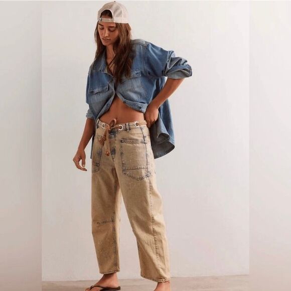 Free People We The Free Moxie Pull-On Barrel Jeans Size 26 - Picture 1 of 7